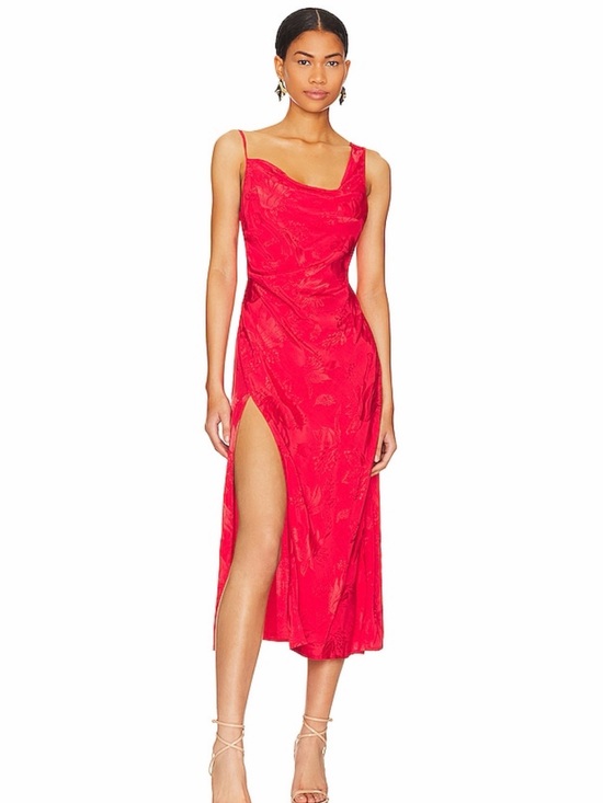 Lovers + Friends Dresses & Skirts - Lovers + Friends Red Satin Slip Midi Dress with High Slit